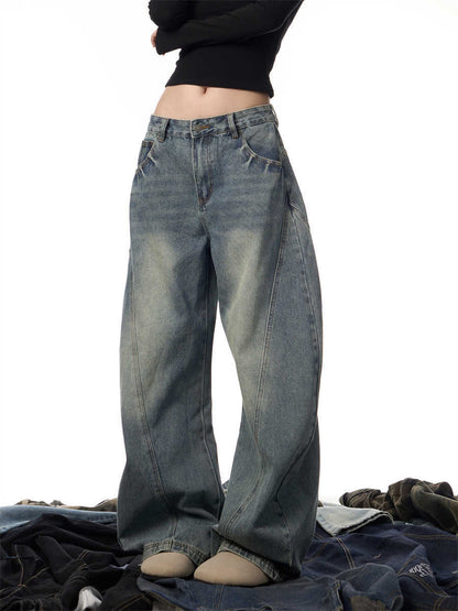 Women's Wide Leg Retro Washed Worn Jeans
