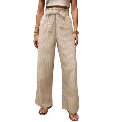 Tied Lotus Leaf Elastic Trousers