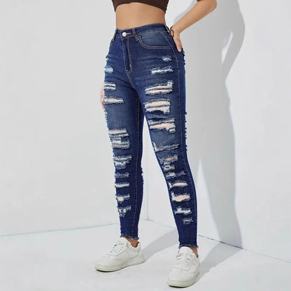 Women's Ripped Frayed Stretch Denim Skinny Pants