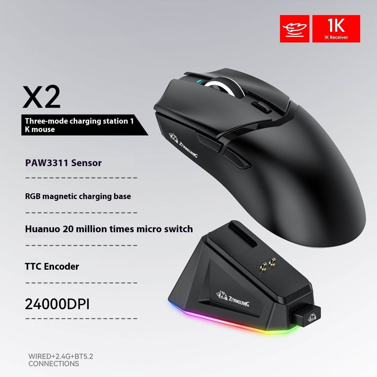 Lightweight PAW3311 Wireless Bluetooth Three-model Game Mouse