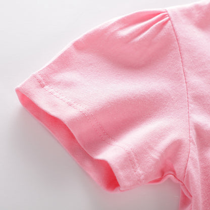 Girls Short Sleeve T-Shirt, Cotton Round Neck Bottoming Shirt, Children's Top