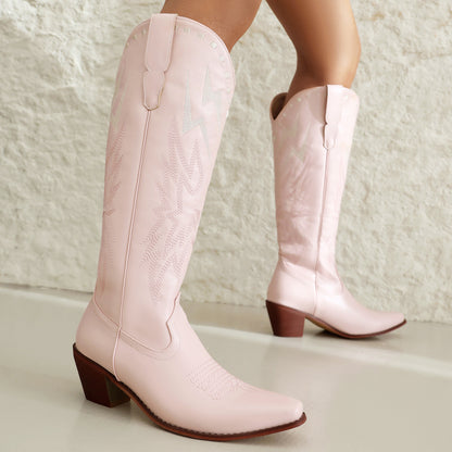 Lightning Embroidery Knee-high Boots Women