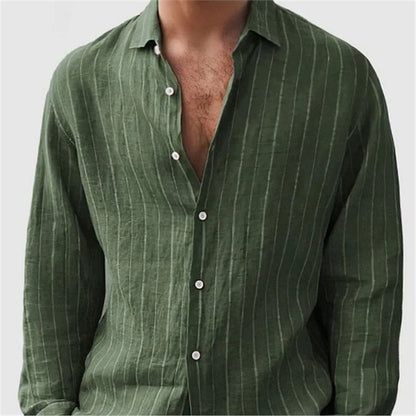 Long Sleeve Men's Shirt Striped Print