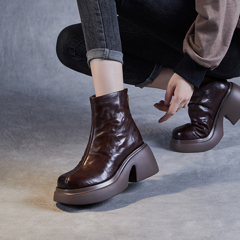 Autumn And Winter New Thick Bottom Chunky Heel Women's Ankle Boots