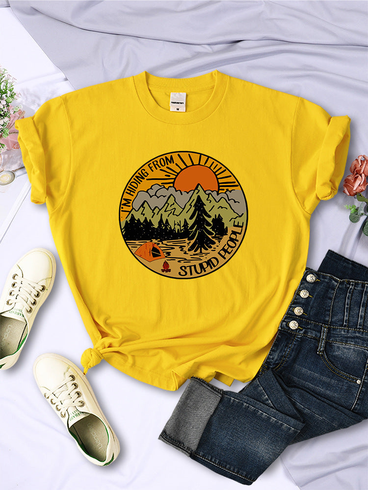 I'm Hiding From Stupid People Camping Scenery Women's Tops Hip-hop Fashion Street