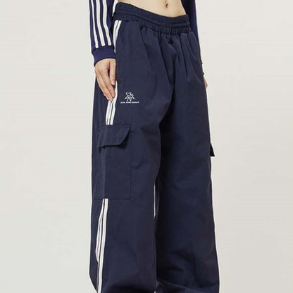 Retro Side Striped Overalls Women's Straight Casual Pants