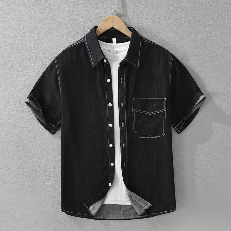 8269 Japanese-style Retro Denim Short Sleeve Shirt