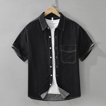 8269 Japanese-style Retro Denim Short Sleeve Shirt