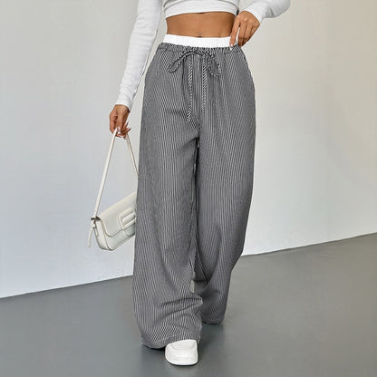Women's Stitching Striped Casual Trousers