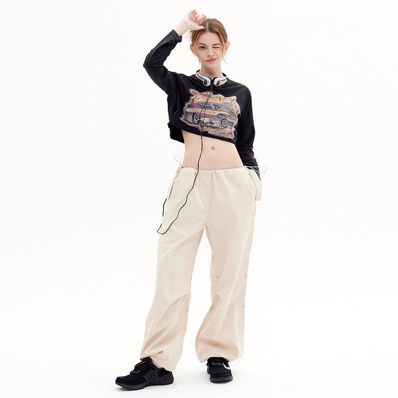 Retro Distressed Printed Short Sleeve Round Neck Shoulder Width Loose