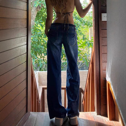 American-style Retro Low Waist Washed Straight Jeans