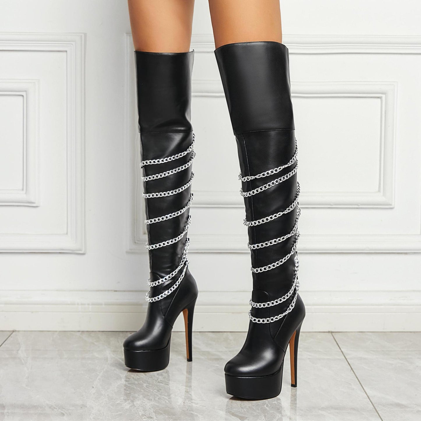 Metal Pointed Hot Girl Below The Knee Knight Boots High Heel
