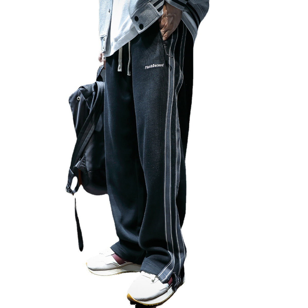 Fleece-lined Thickened Zipper Pocket Straight Sports Pants Men