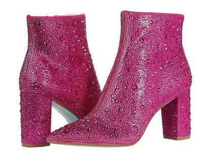 Rhinestone Pointed Toe Fashion Ankle Boots