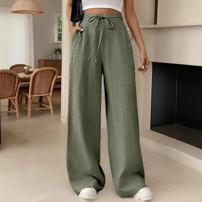 European And American Women's Clothing Casual Wide Leg Lace-up Pocket Casual Pants