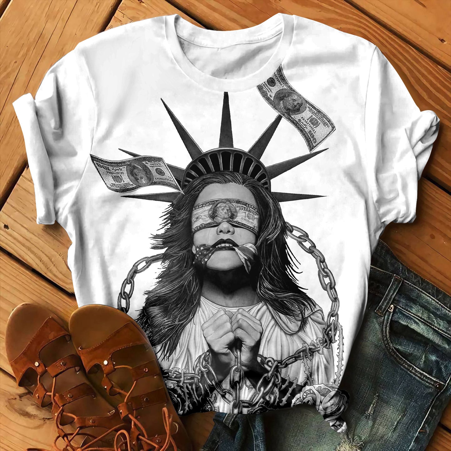 Exquisite Pattern 3D Digital Printed Round Neck Short Sleeve