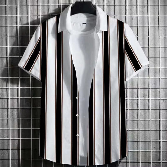 Color Simple Striped Men's 3D Printing Short Sleeve