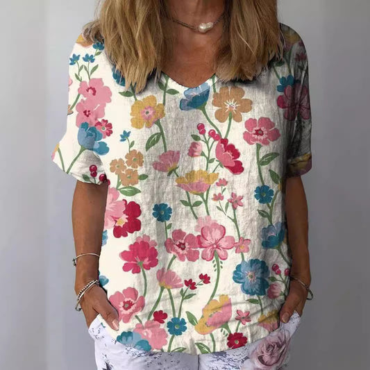 Women's Casual V-neck Printed Short Sleeves