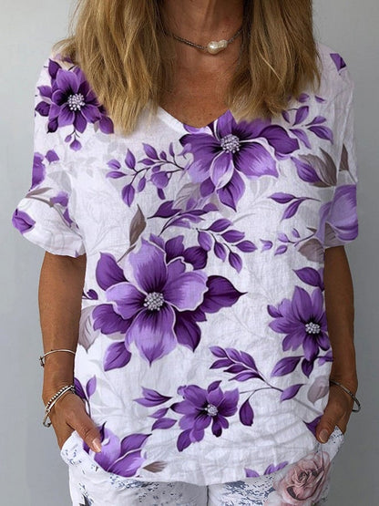 Women's Casual V-neck Printed Short Sleeves