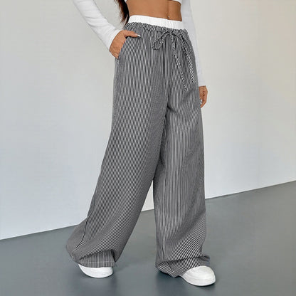 Women's Stitching Striped Casual Trousers