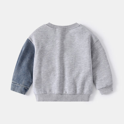 Boys' Denim Knitted Sleeve Loose Sweater