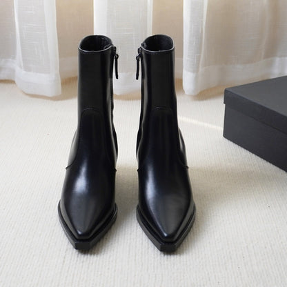 Autumn And Winter Genuine Leather Chunky Heel Martin Boots Ankle Boots