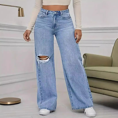 Women's Ripped Wide-legged Jeans