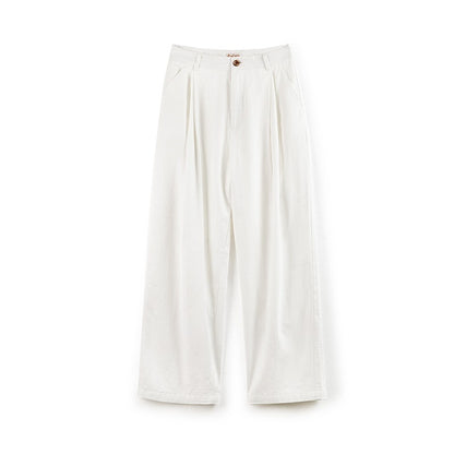 Retro White Casual Cotton Loose Straight Cargo Pants