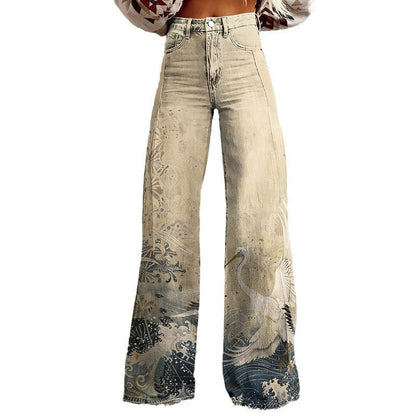 New 3D Thermal Transfer Speaker Simulation Denim Trousers Loose Pants All-matching