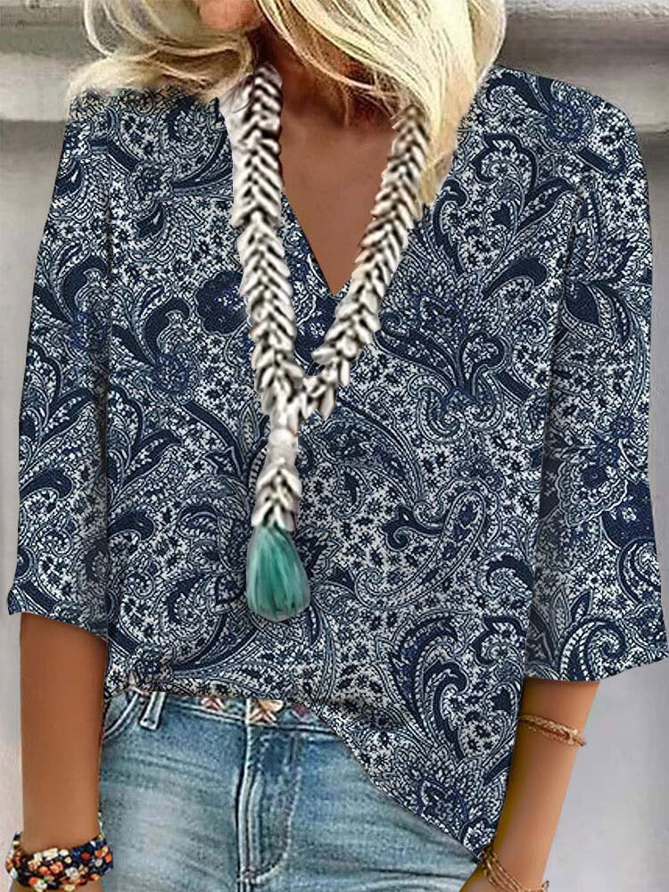 Women's Casual V-neck Printed Short Sleeves