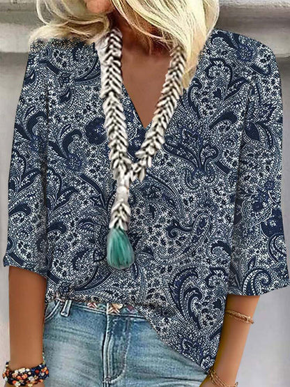 Women's Casual V-neck Printed Short Sleeves