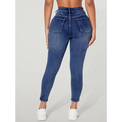 High Waist Fastener Decoration Skinny Stretch Jeans