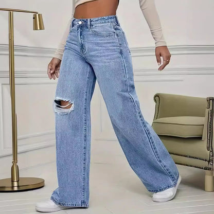 Women's Ripped Wide-legged Jeans