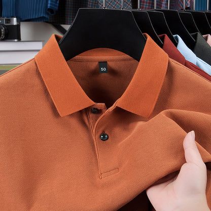 Casual Polo Collar Pure Color Mercerized Cotton Men's Short Sleeve