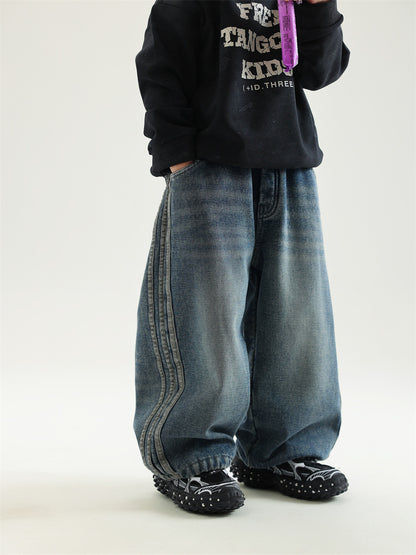 Winter Boys' New Fleece-lined Warm And Loose Jeans