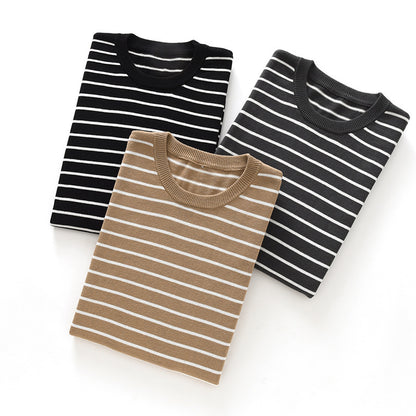 New Striped Round Neck Breathable Men's Short Sleeve
