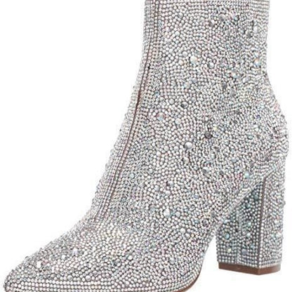 Rhinestone Pointed Toe Fashion Ankle Boots