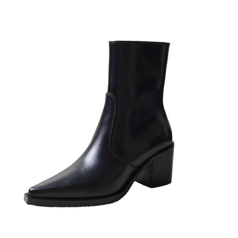 Autumn And Winter Genuine Leather Chunky Heel Martin Boots Ankle Boots