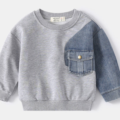 Boys' Denim Knitted Sleeve Loose Sweater
