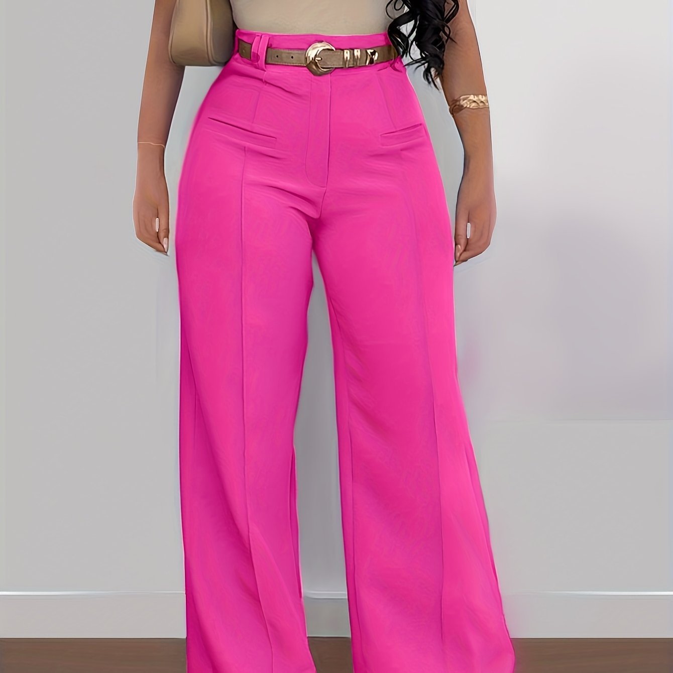 Women's Casual Solid Color Wide Leg Pants Polyester Fabric
