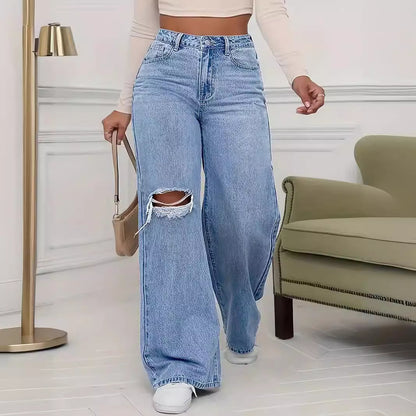 Women's Ripped Wide-legged Jeans