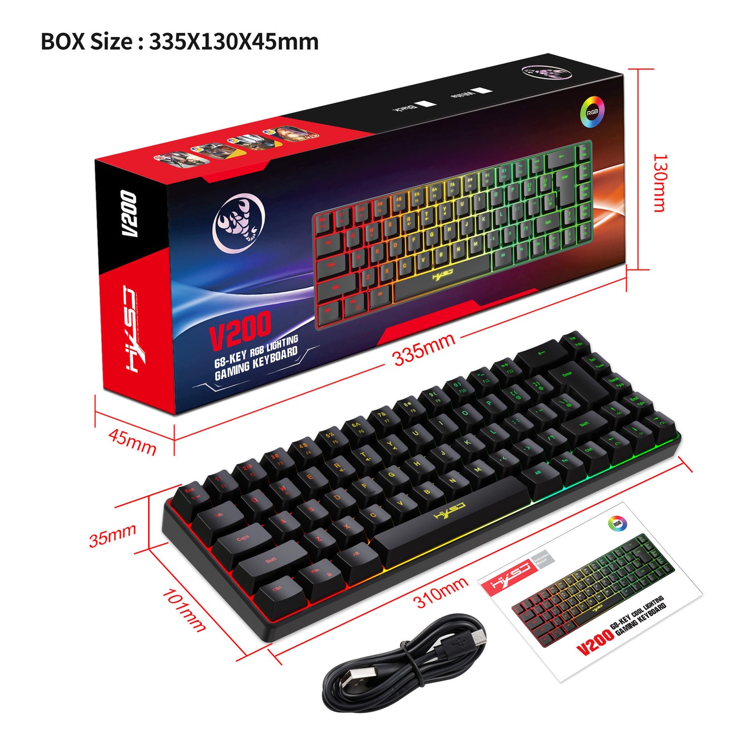 V200 Wired 68-key Mechanical Feeling Membrane Gaming Keyboard