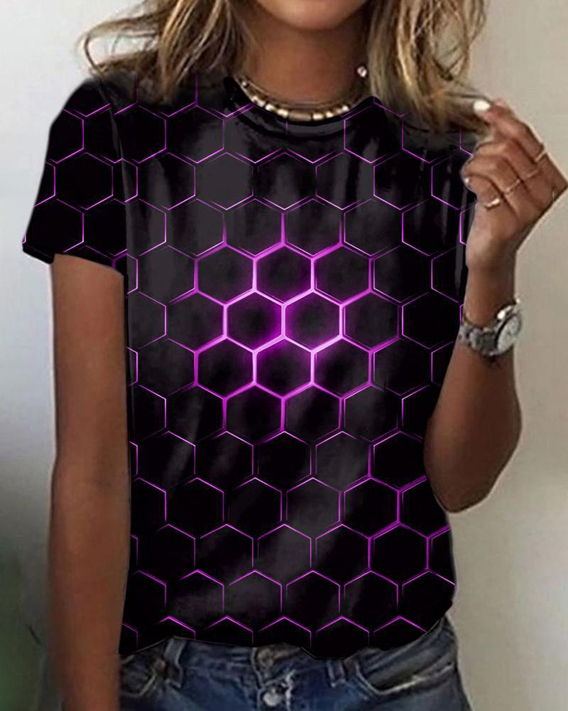 3D Printed Loose Round Neck Short Sleeve T-shirt Top