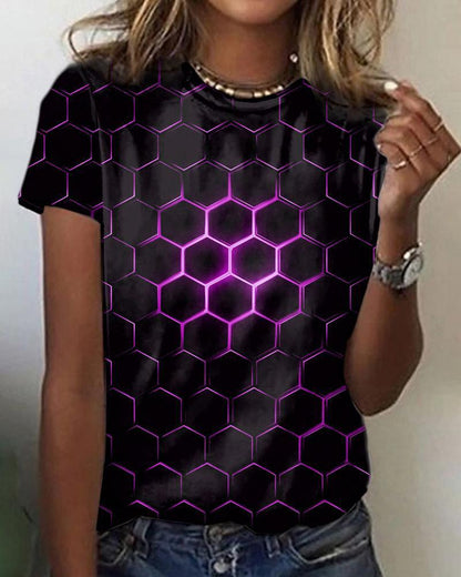 3D Printed Loose Round Neck Short Sleeve T-shirt Top