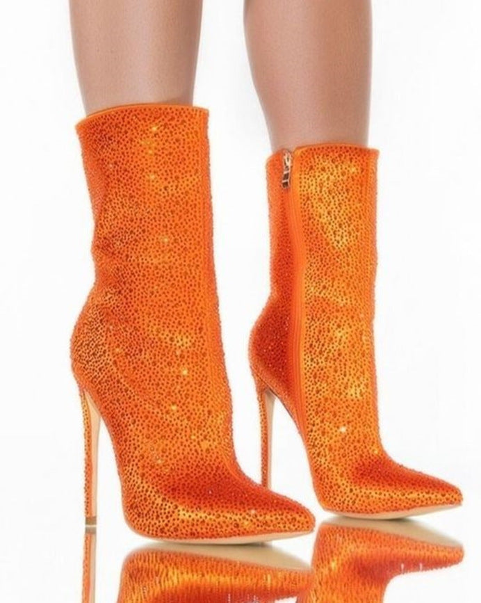 Rhinestone Pointed Toe Fashion Ankle Boots