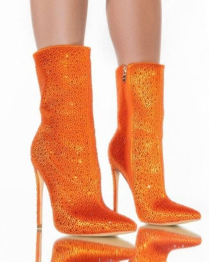 Rhinestone Pointed Toe Fashion Ankle Boots