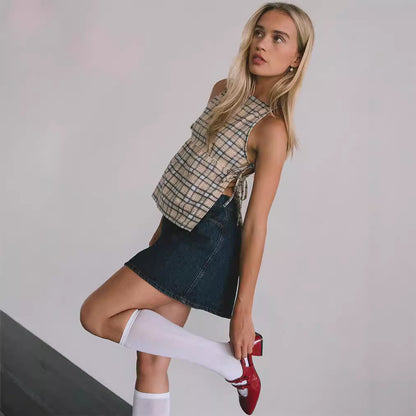 Strap Plaid Top Sexy Plaid Small Sling Strap