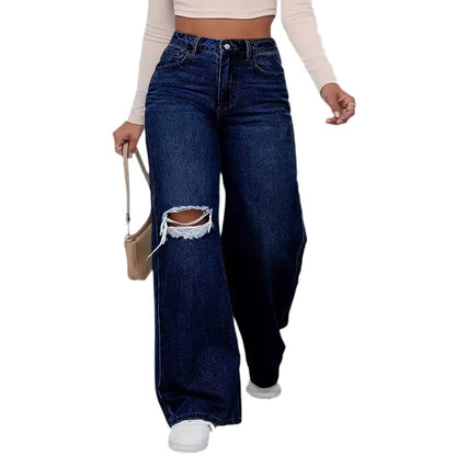 Women's Ripped Wide-legged Jeans