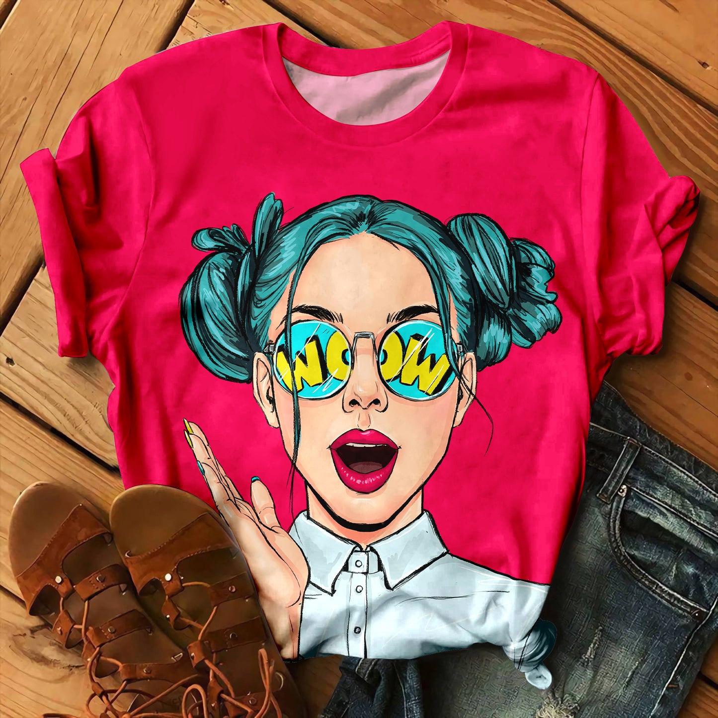 Exquisite Pattern 3D Digital Printed Round Neck Short Sleeve