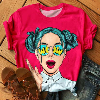 Exquisite Pattern 3D Digital Printed Round Neck Short Sleeve